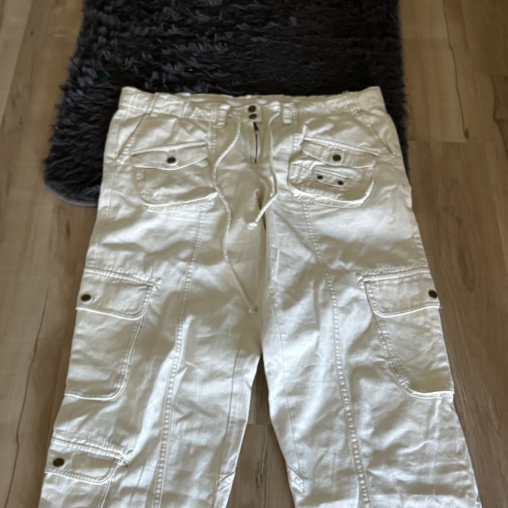 Free People Tahiti Cargo Pants Green Utility Low Rise Tofu Ivory large - Picture 3 of 8